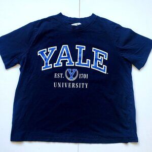 Women's YALE T-shirt Navy Blue Short Sleeve Boyfriend Boxy Tee Academia sz Large